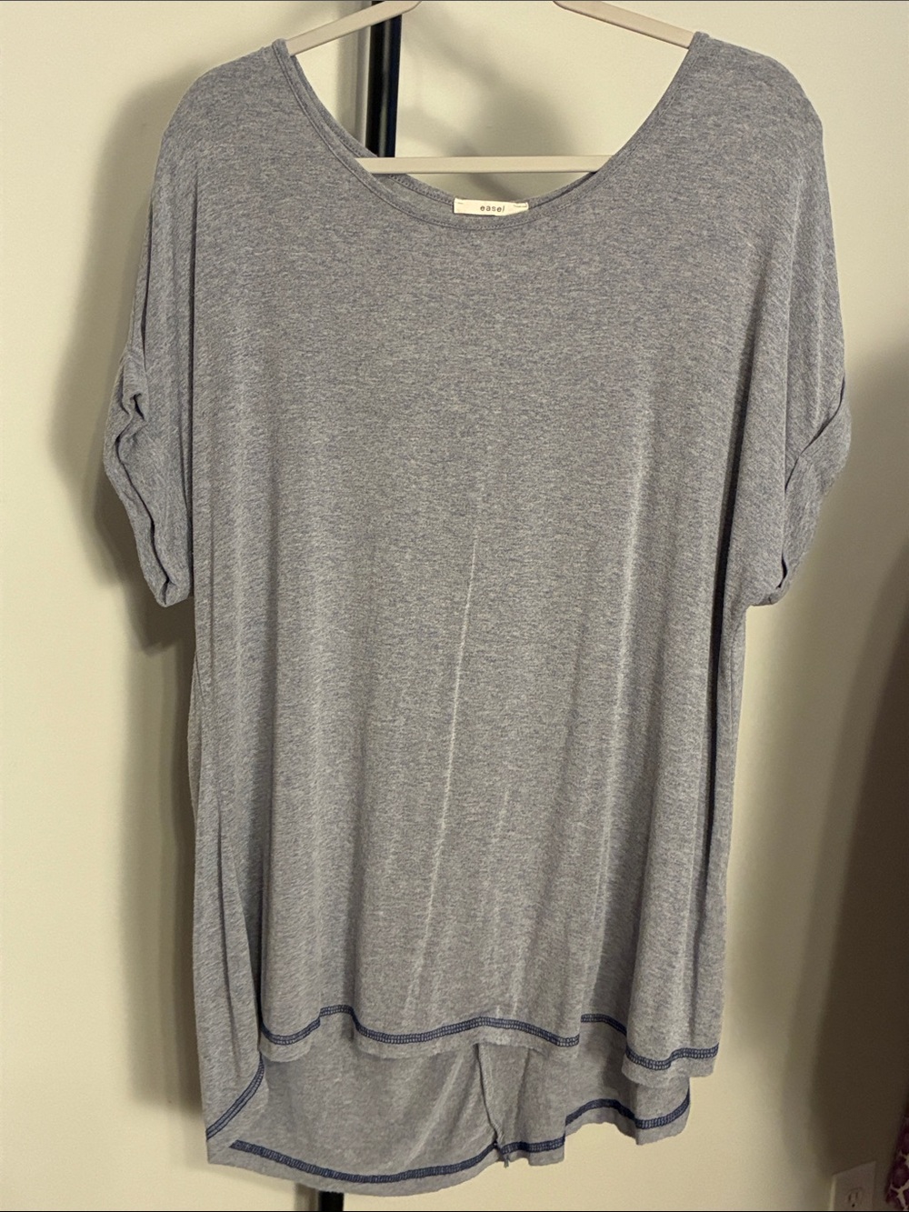 easel Heather Blue Gray Scoop Neck Tunic T Shirt Oversized Small